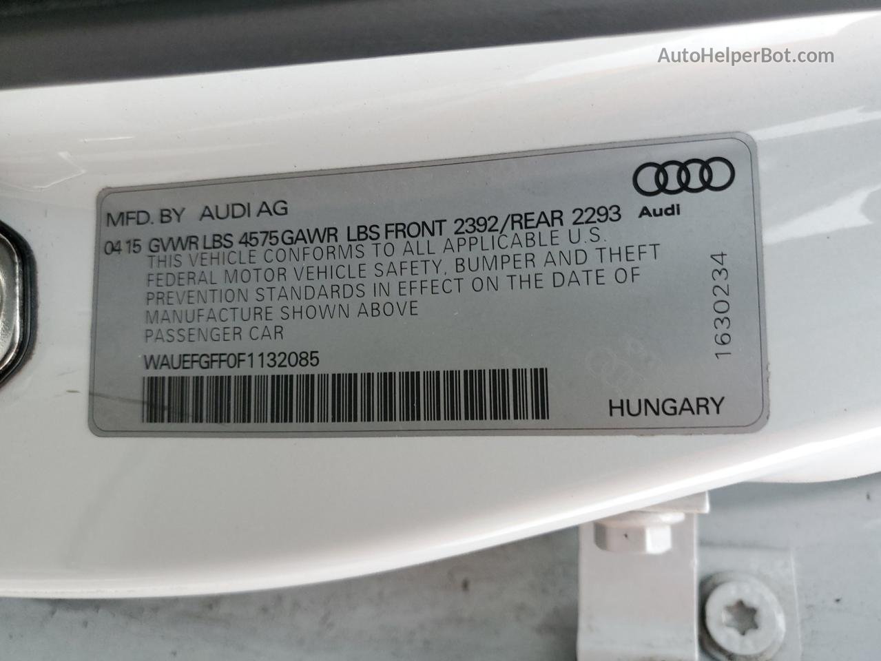 2015 Audi A3 Premium Plus White vin: WAUEFGFF0F1132085