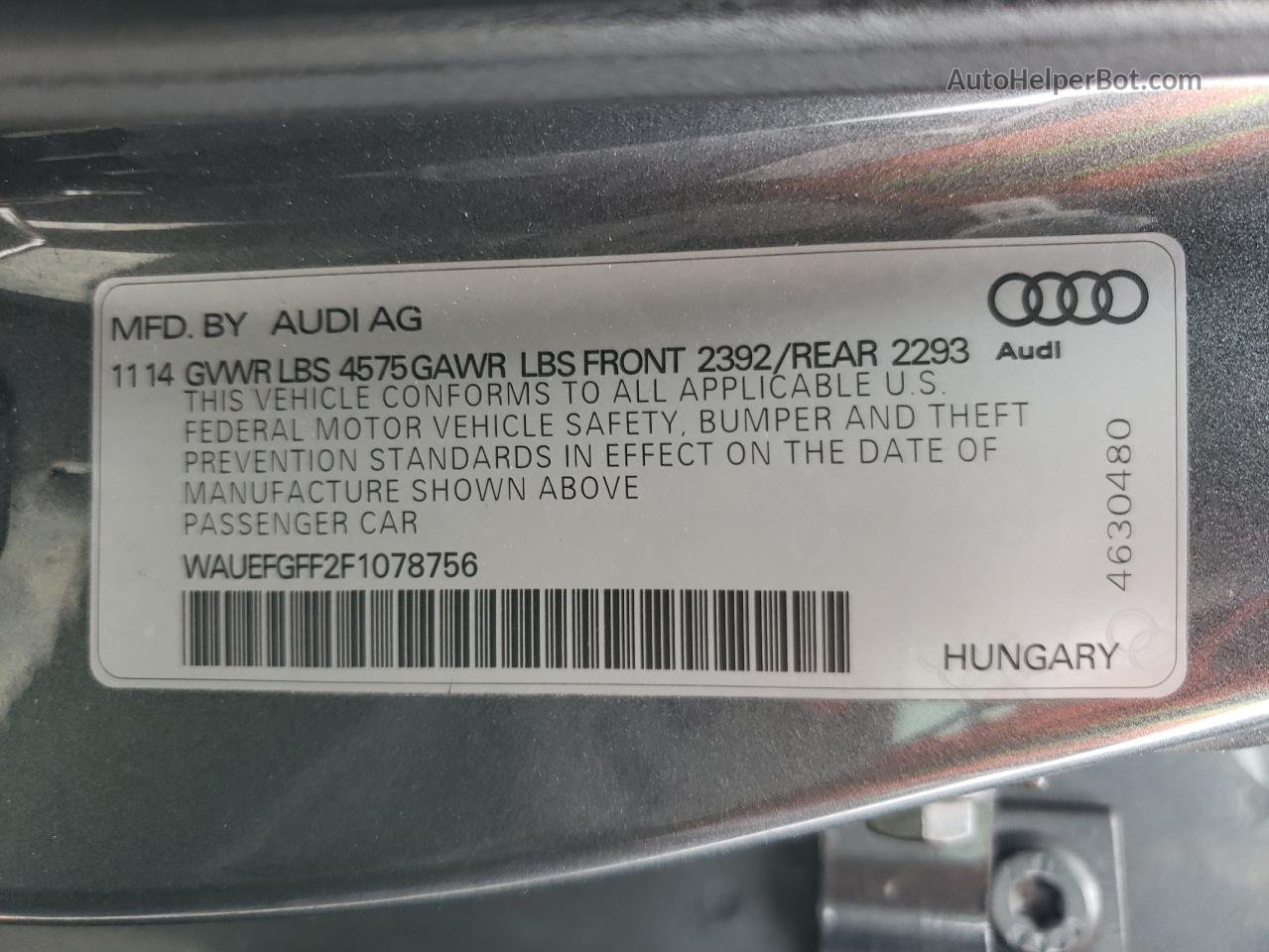 2015 Audi A3 Premium Plus Gray vin: WAUEFGFF2F1078756