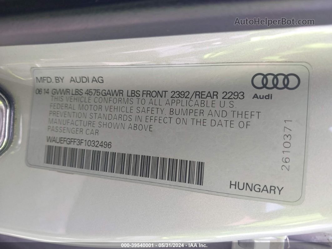 2015 Audi A3 2.0t Premium Серебряный vin: WAUEFGFF3F1032496