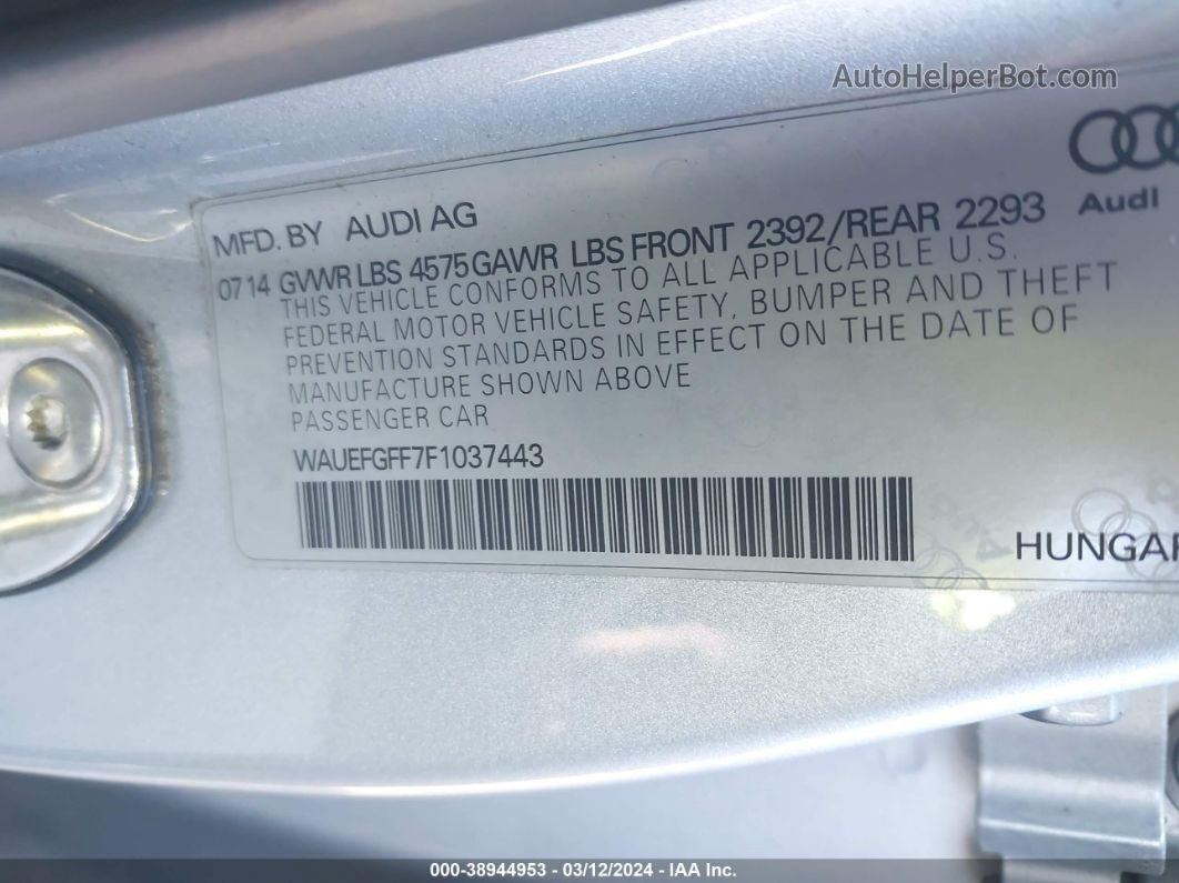 2015 Audi A3 2.0t Premium Silver vin: WAUEFGFF7F1037443