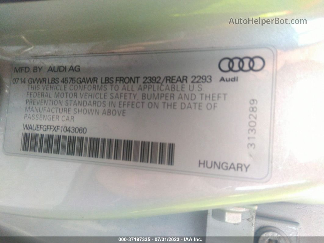 2015 Audi A3 2.0t Premium Plus Серебряный vin: WAUEFGFFXF1043060