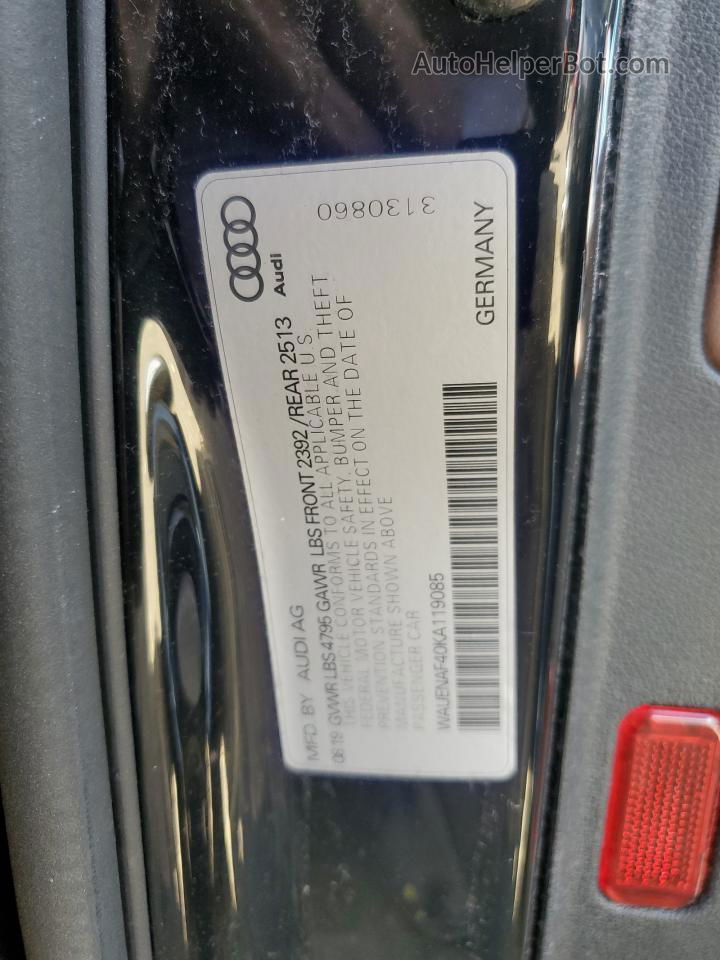 2019 Audi A4 Premium Plus Black vin: WAUENAF40KA119085