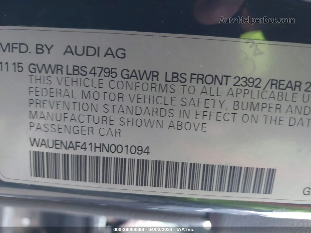 2017 Audi A4 2.0t Premium Gray vin: WAUENAF41HN001094