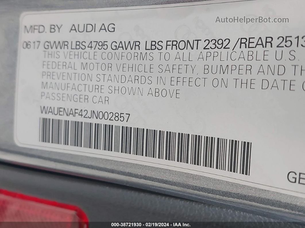 2018 Audi A4 2.0t Premium/2.0t Tech Premium Синий vin: WAUENAF42JN002857