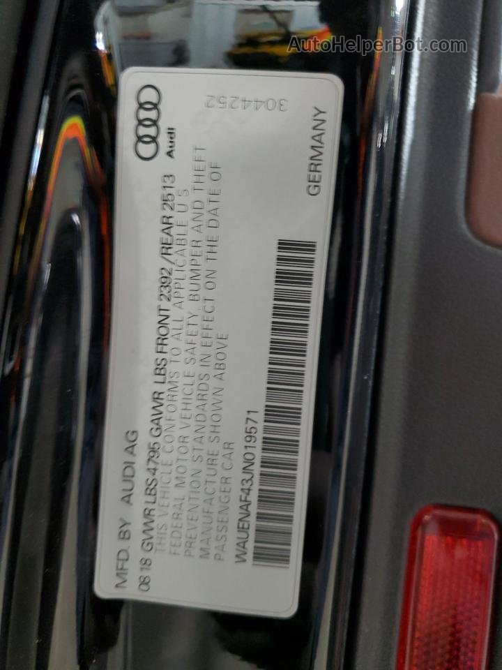 2018 Audi A4 Premium Plus Black vin: WAUENAF43JN019571