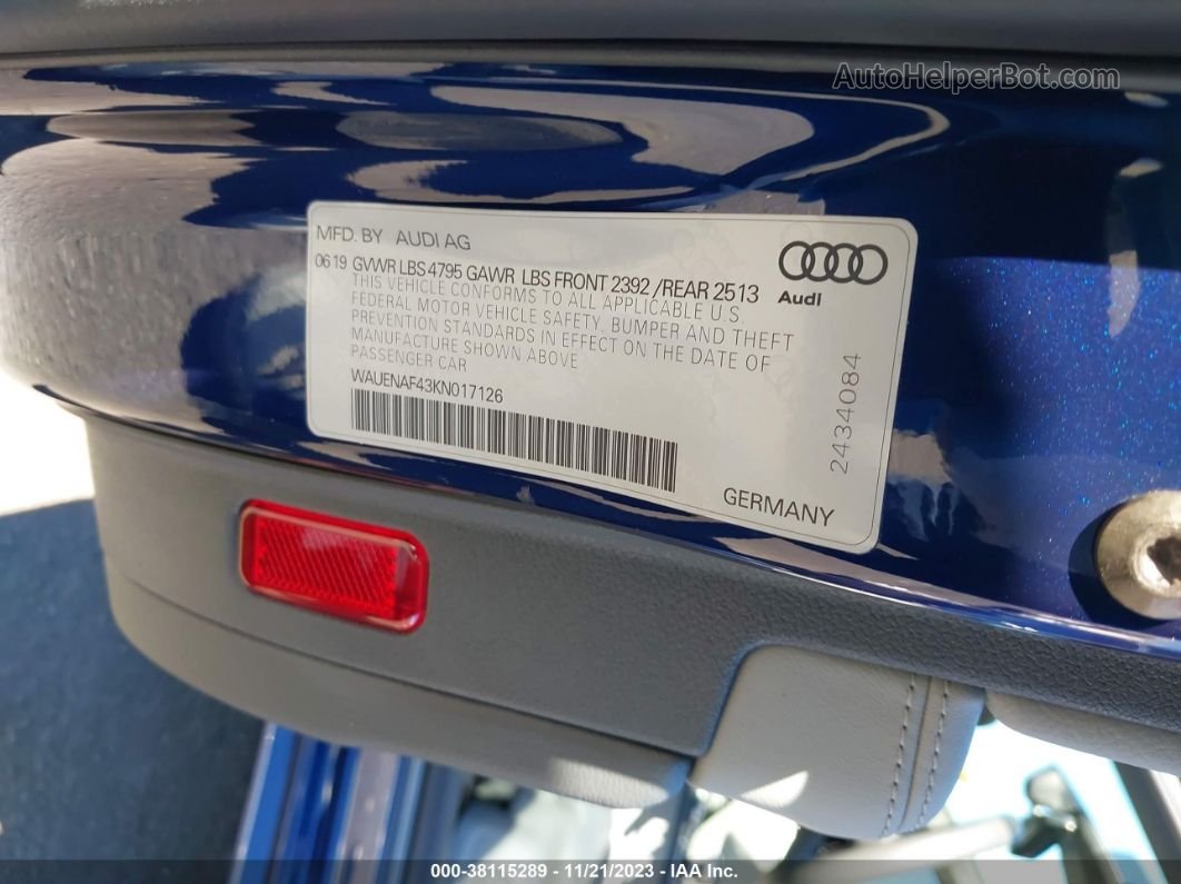 2019 Audi A4 45 Premium Blue vin: WAUENAF43KN017126