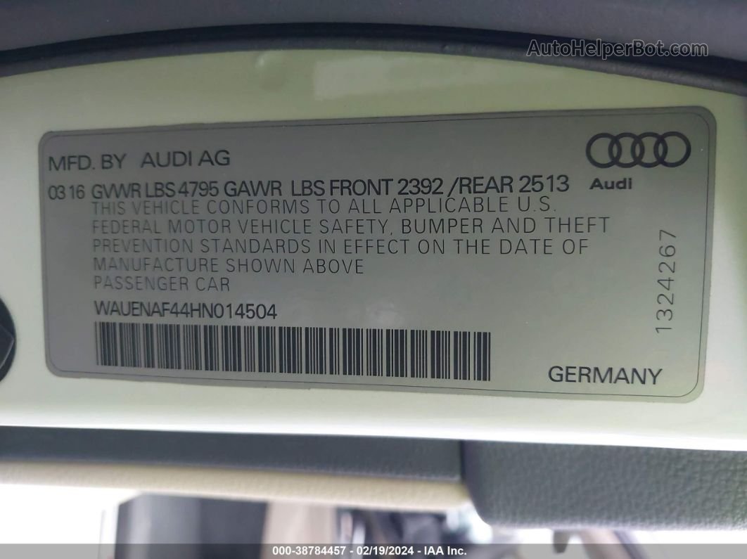 2017 Audi A4 2.0t Premium White vin: WAUENAF44HN014504