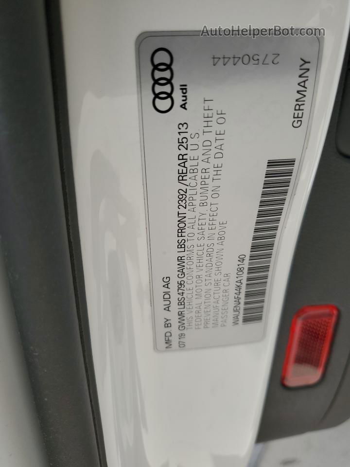 2019 Audi A4 Premium Plus White vin: WAUENAF44KA108140