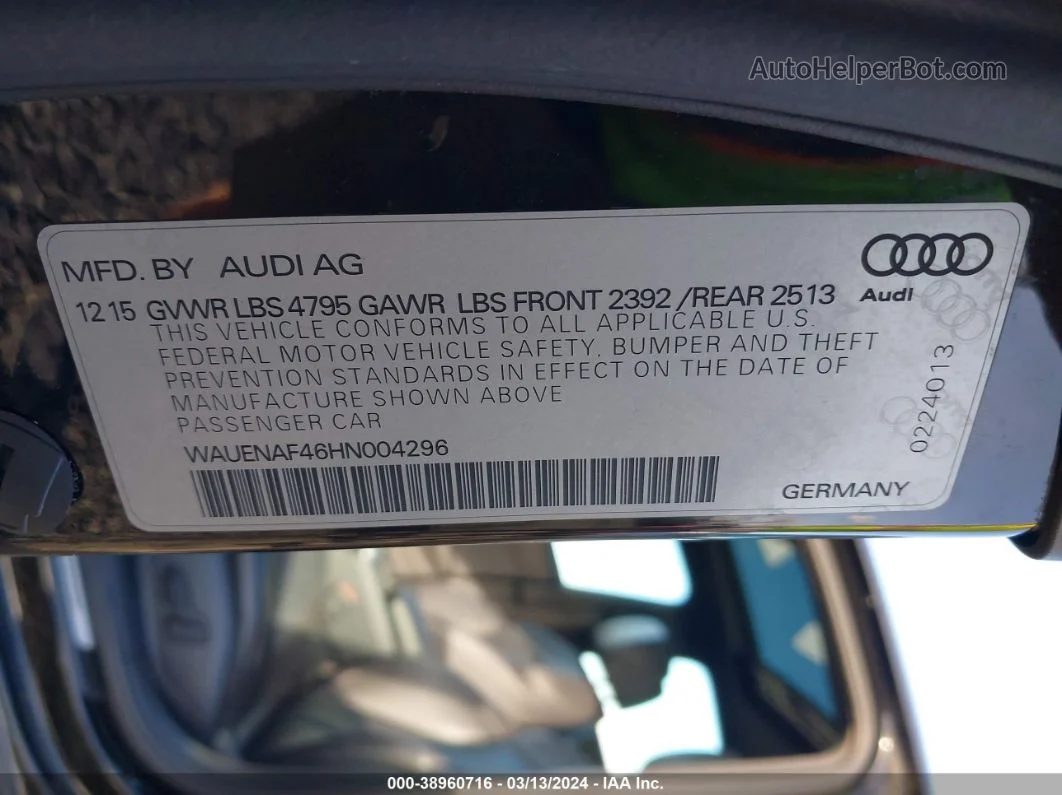 2017 Audi A4 2.0t Premium Black vin: WAUENAF46HN004296