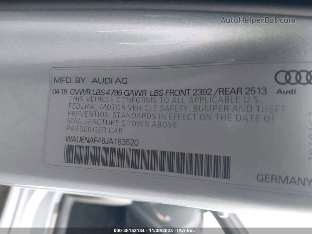 2018 Audi A4 2.0t Tech Premium/2.0t Premium Серебряный vin: WAUENAF46JA183520