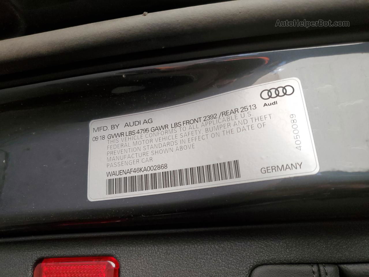 2019 Audi A4 Premium Plus Gray vin: WAUENAF46KA002868