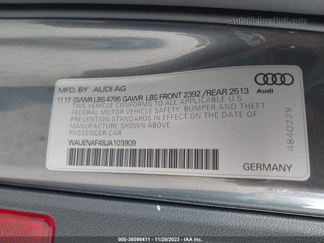 2018 Audi A4 2.0t Tech Premium/2.0t Premium Серый vin: WAUENAF48JA103909