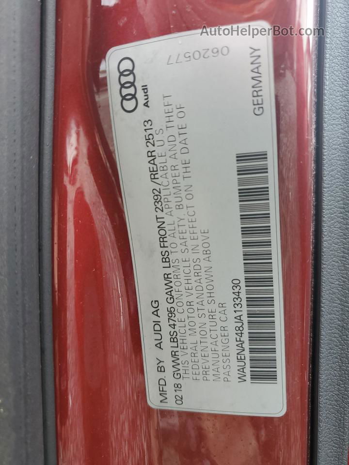 2018 Audi A4 Premium Plus Red vin: WAUENAF48JA133430