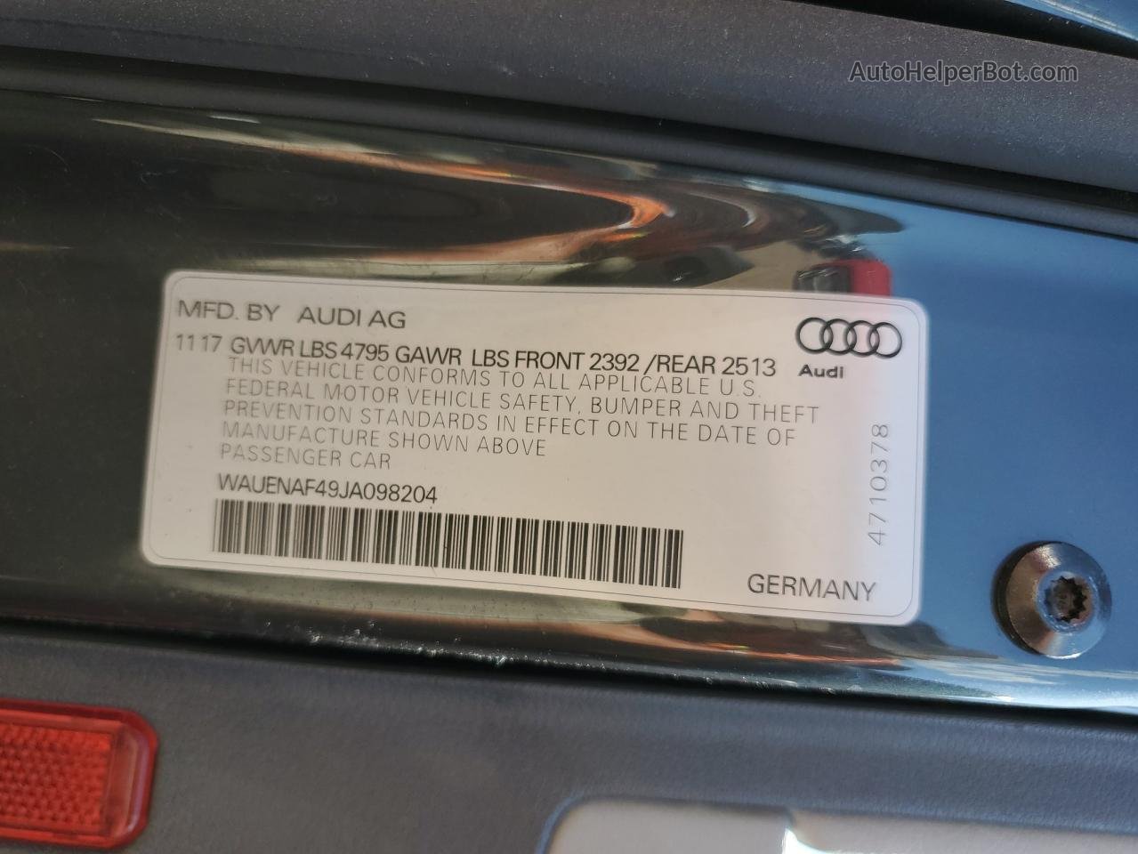 2018 Audi A4 Premium Plus Gray vin: WAUENAF49JA098204