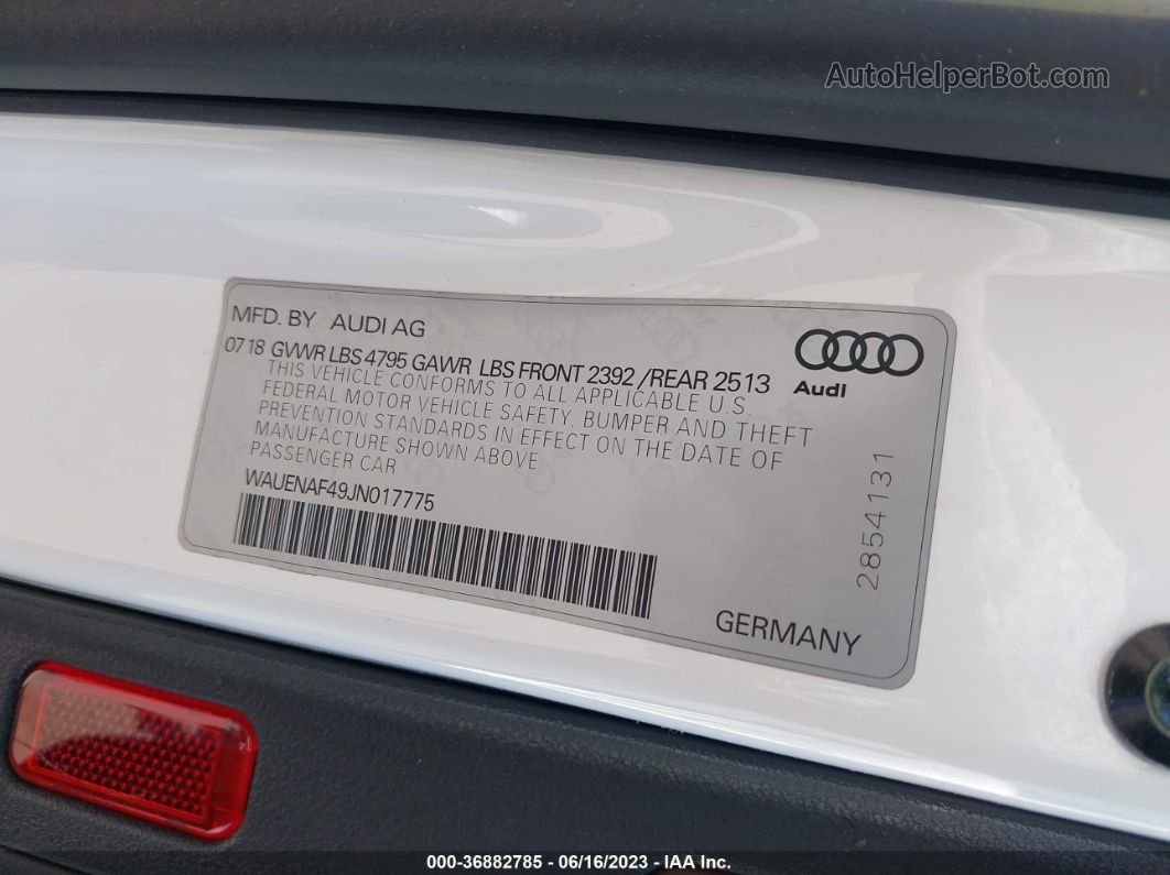 2018 Audi A4 2.0t Tech Premium/2.0t Premium Белый vin: WAUENAF49JN017775
