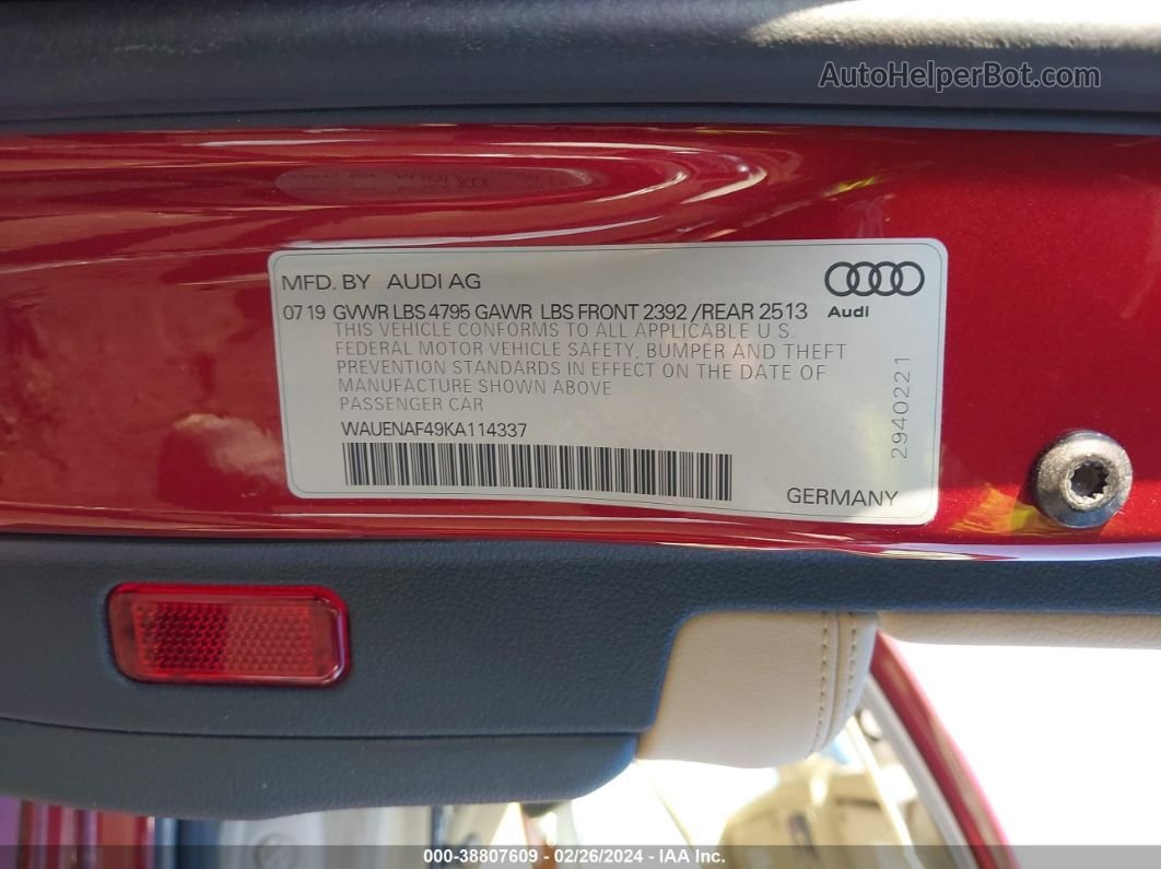 2019 Audi A4 45 Premium Red vin: WAUENAF49KA114337