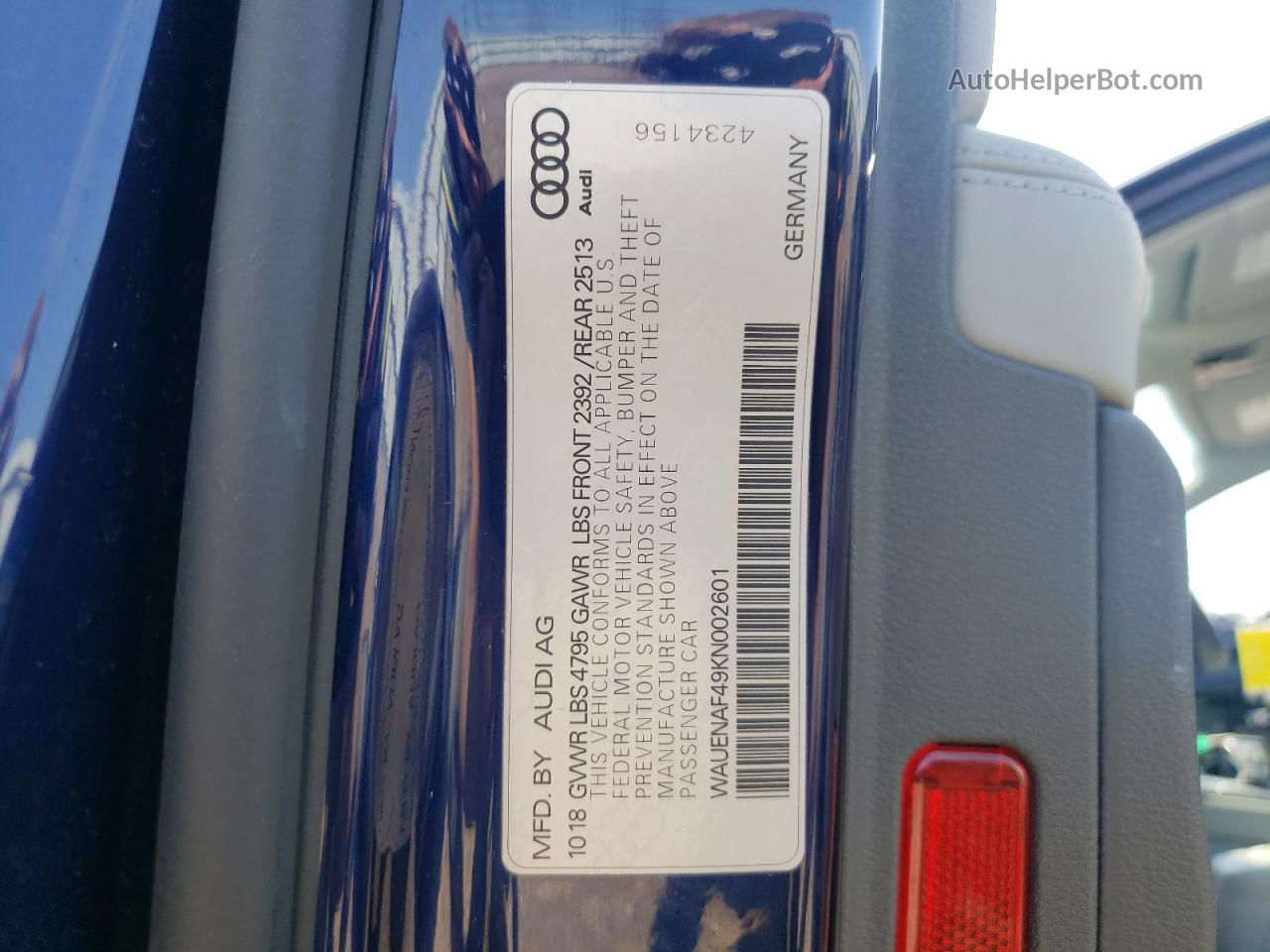 2019 Audi A4 Premium Plus Синий vin: WAUENAF49KN002601