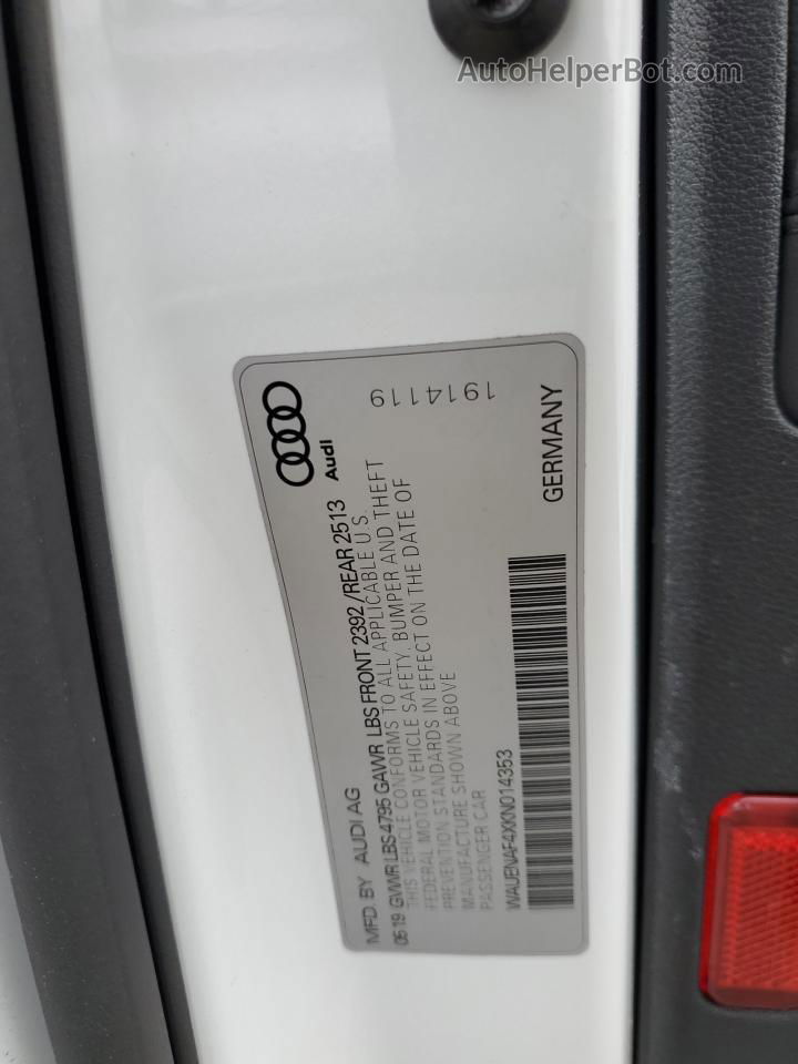 2019 Audi A4 Premium Plus White vin: WAUENAF4XKN014353