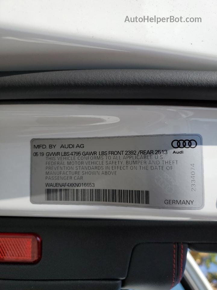 2019 Audi A4 Premium Plus Белый vin: WAUENAF4XKN016653