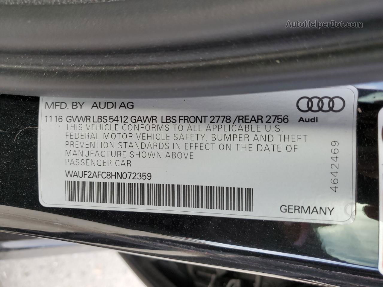 2017 Audi A6 Premium Plus Black vin: WAUF2AFC8HN072359