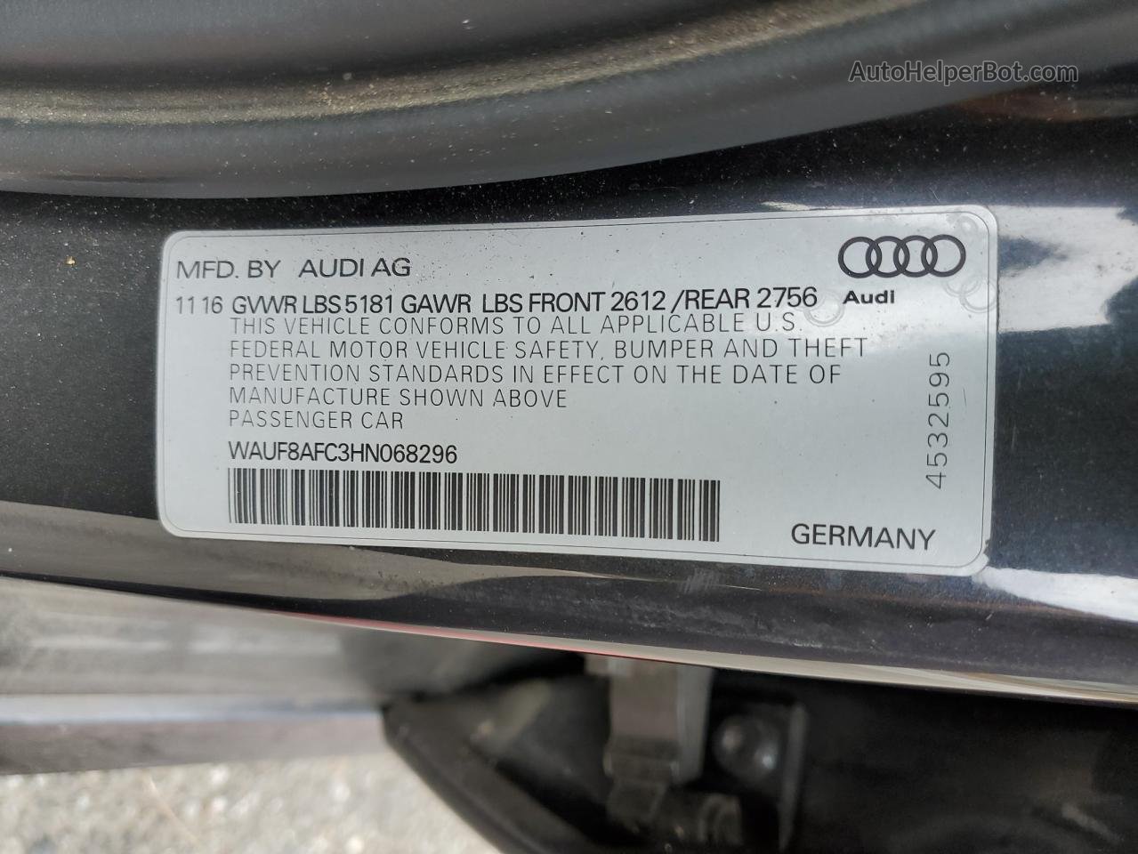 2017 Audi A6 Premium Gray vin: WAUF8AFC3HN068296