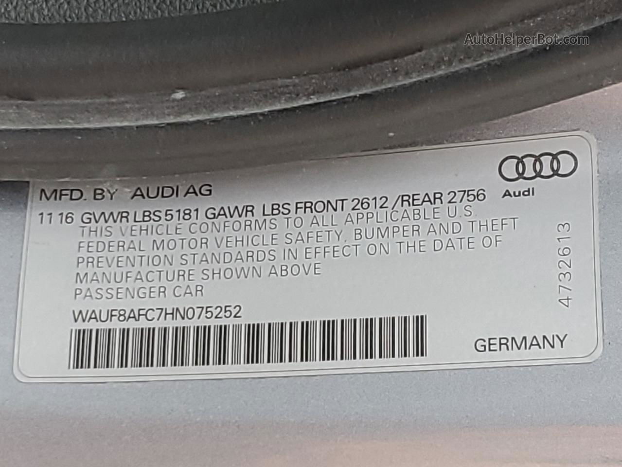 2017 Audi A6 Premium Gray vin: WAUF8AFC7HN075252