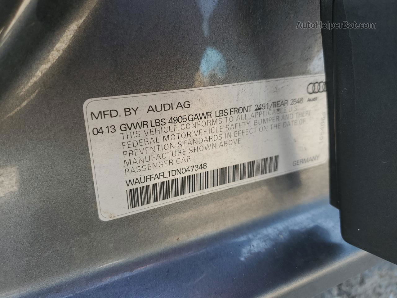 2013 Audi A4 Premium Plus Gray vin: WAUFFAFL1DN047348