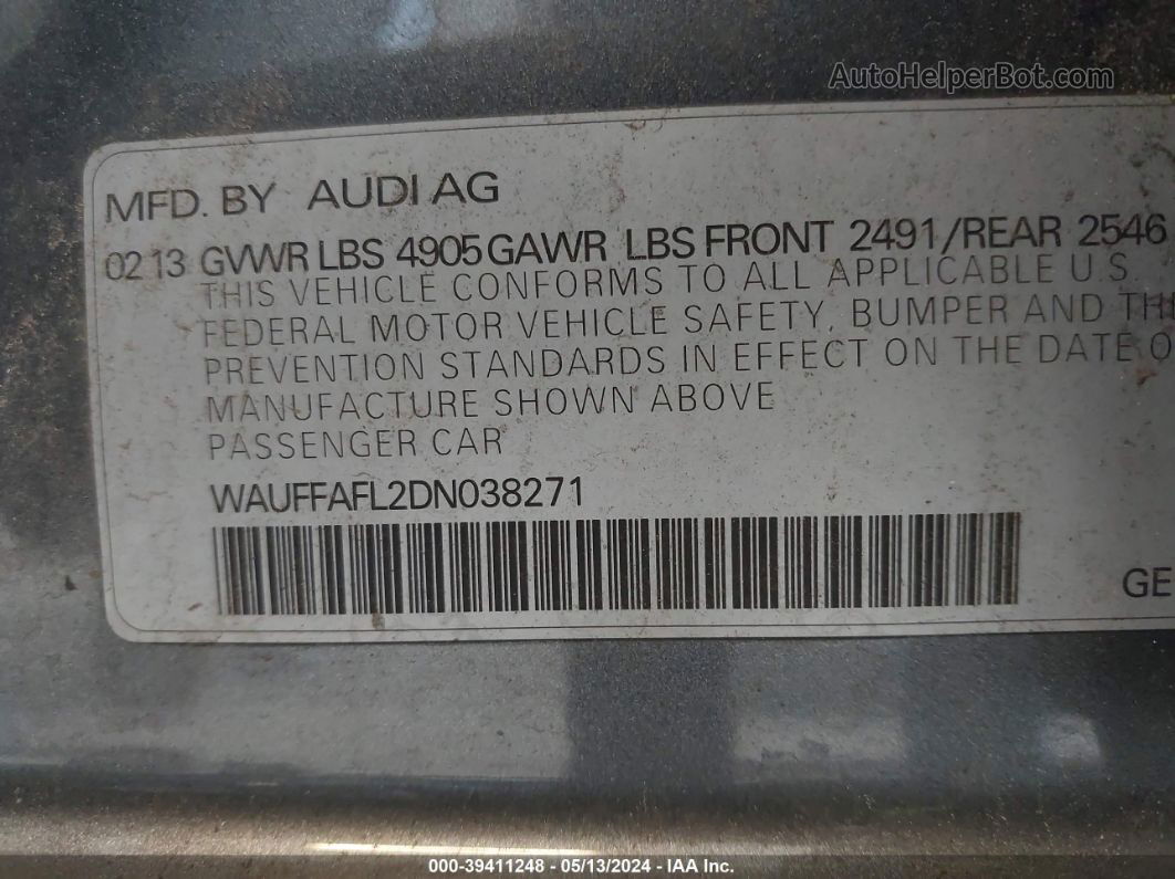 2013 Audi A4 2.0t Premium Gray vin: WAUFFAFL2DN038271