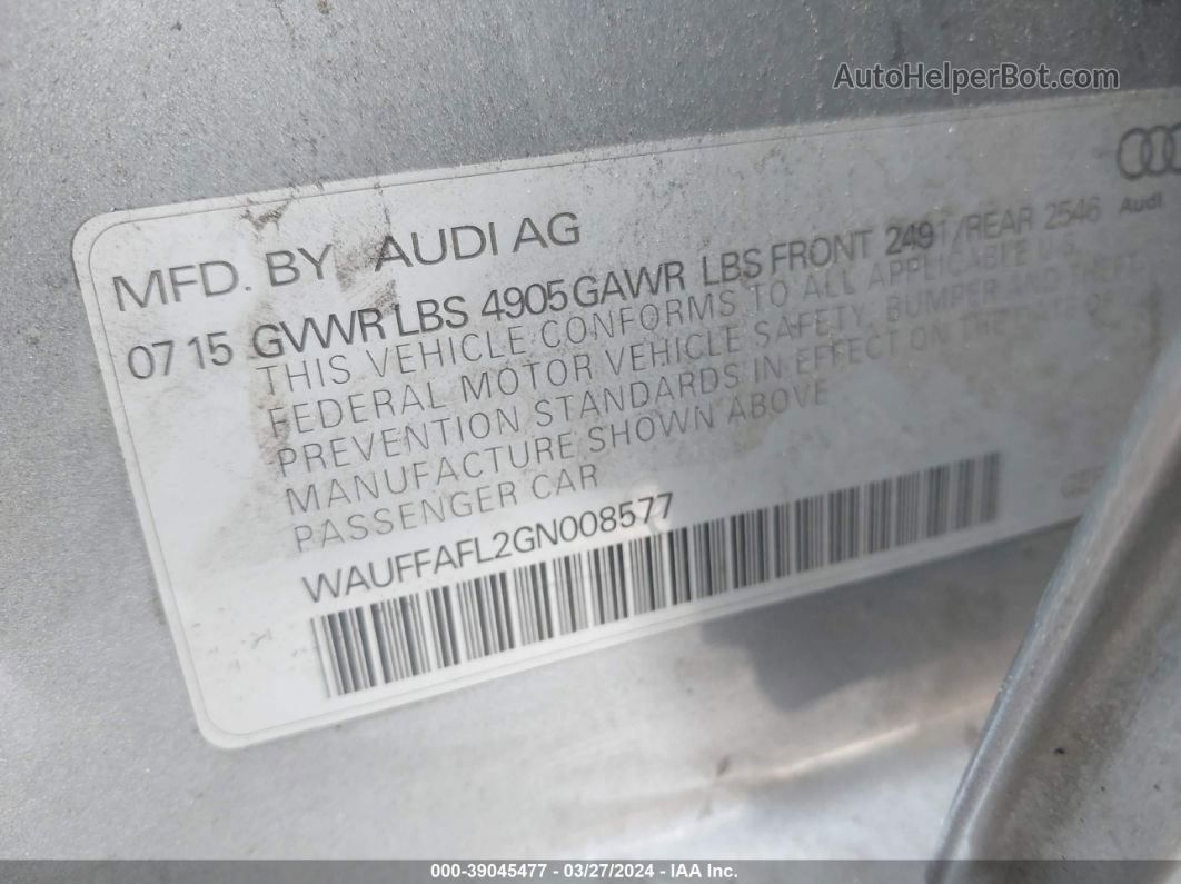 2016 Audi A4 2.0t Premium Серый vin: WAUFFAFL2GN008577