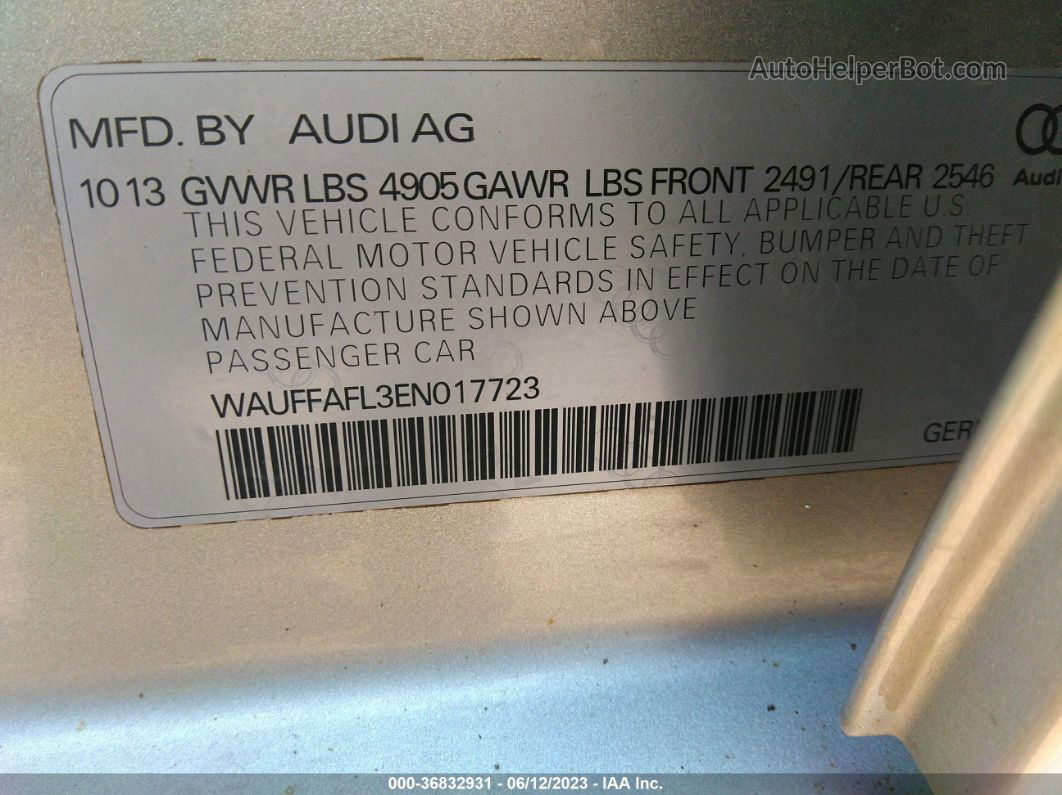 2014 Audi A4 Premium Plus Silver vin: WAUFFAFL3EN017723