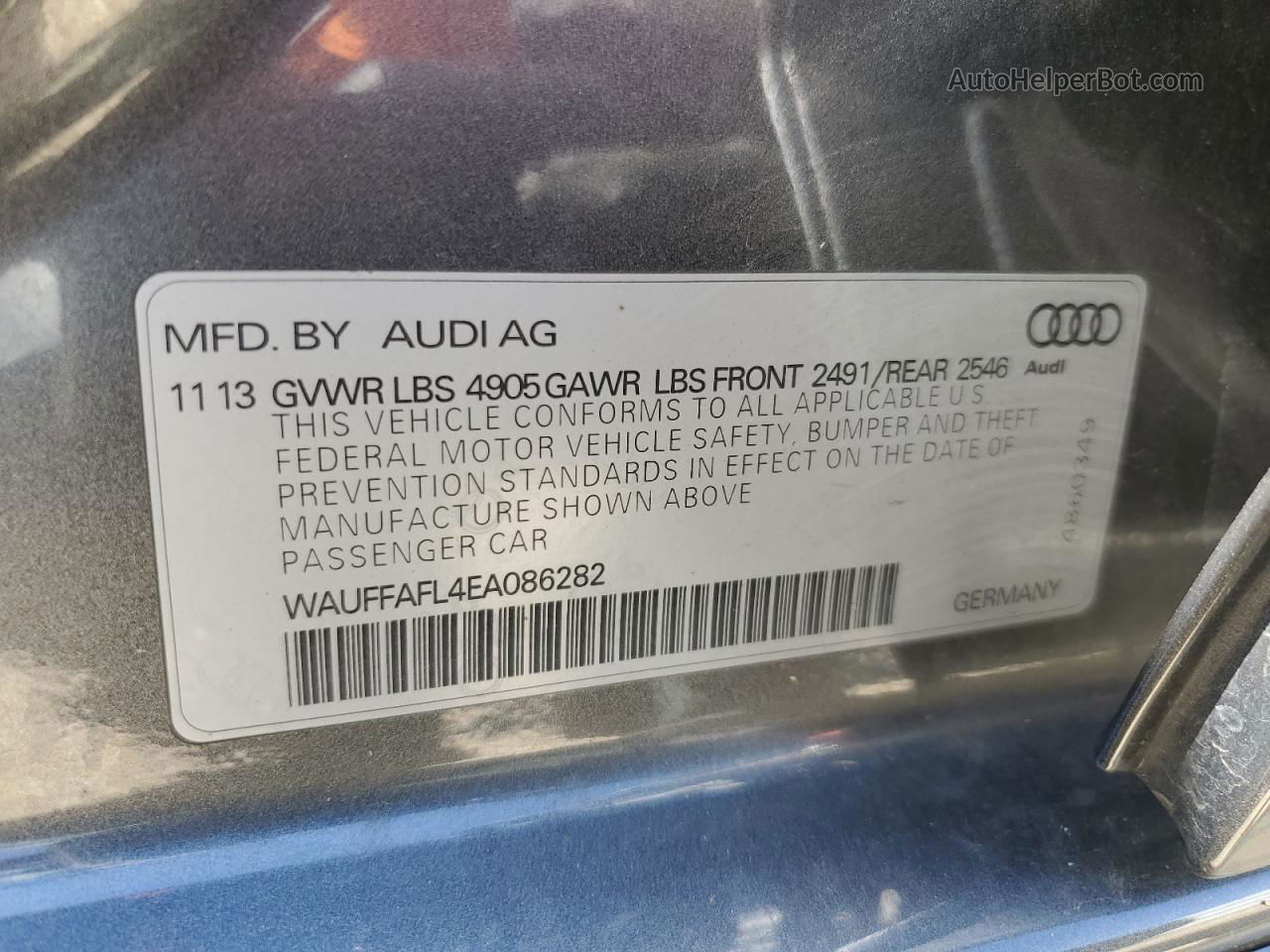 2014 Audi A4 Premium Plus Gray vin: WAUFFAFL4EA086282