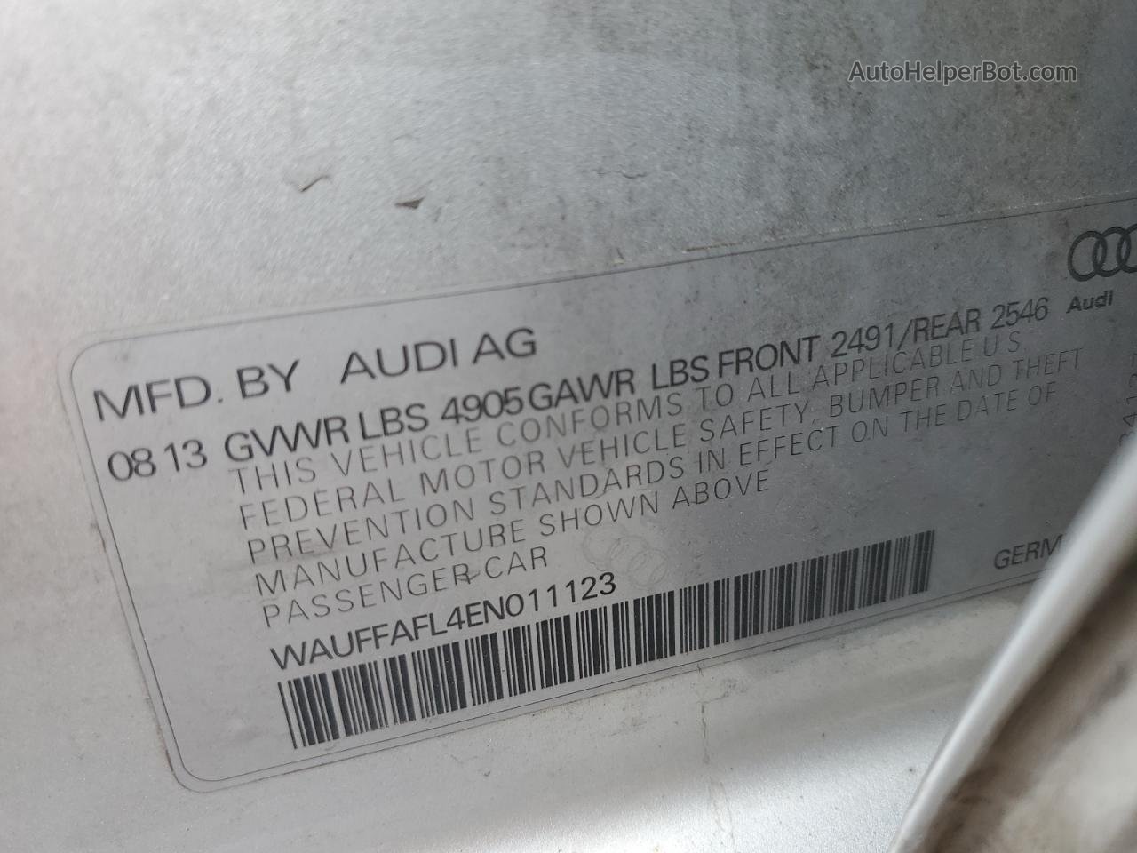 2014 Audi A4 Premium Plus Серебряный vin: WAUFFAFL4EN011123