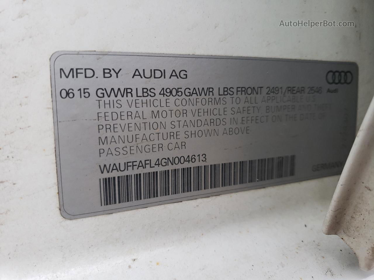 2016 Audi A4 Premium Plus S-line White vin: WAUFFAFL4GN004613