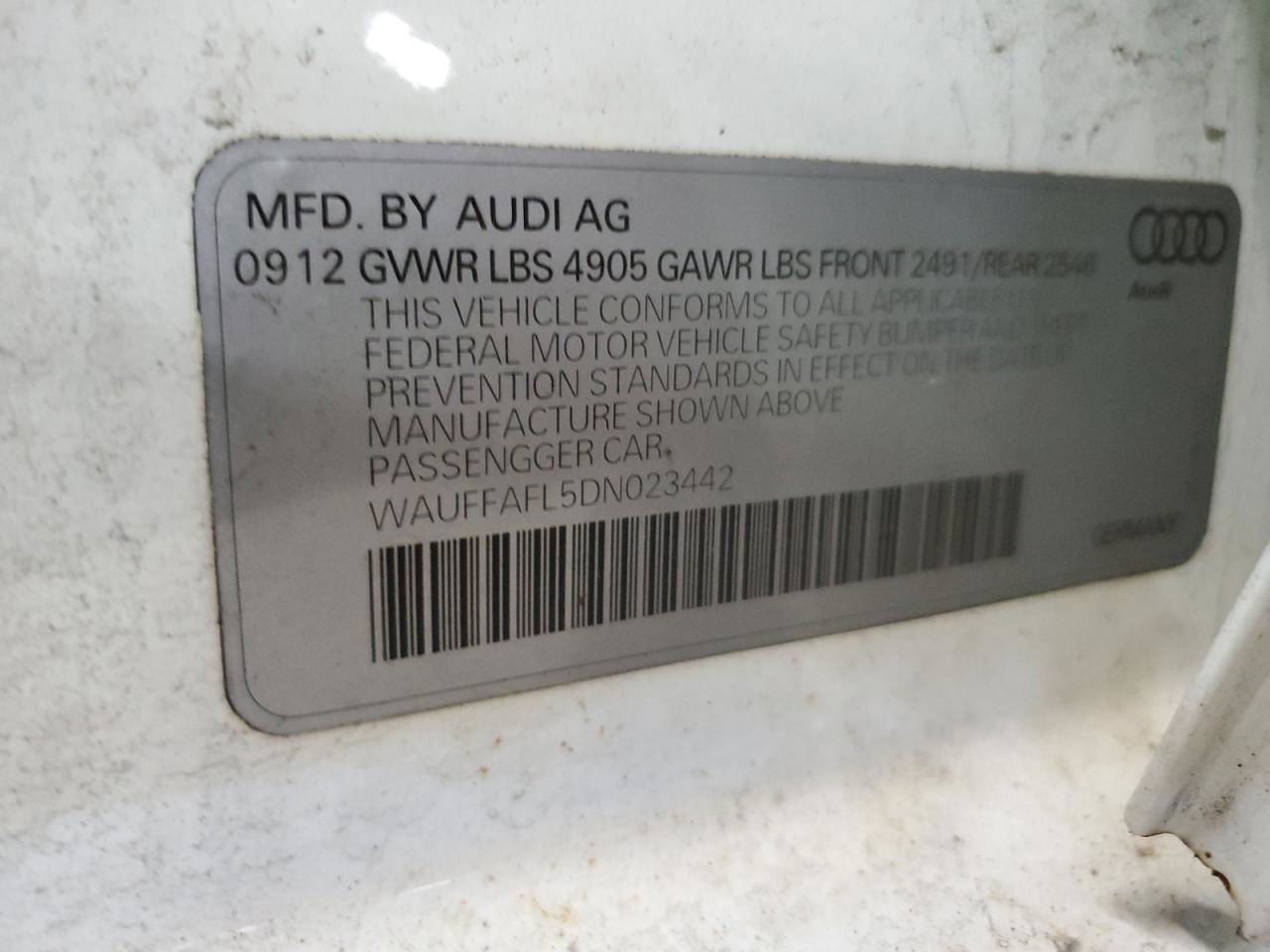 2013 Audi A4 Premium Plus White vin: WAUFFAFL5DN023442