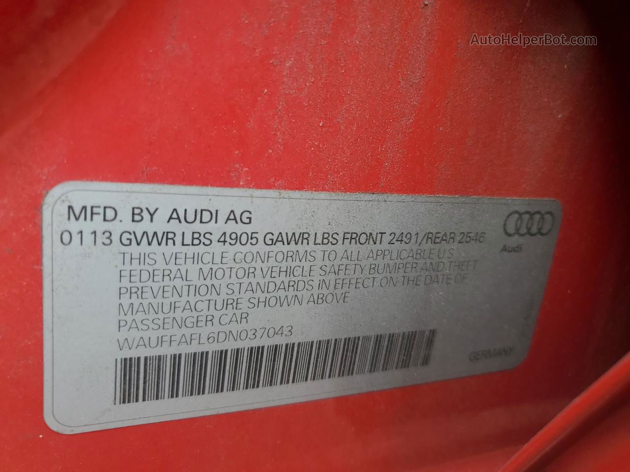 2013 Audi A4 Premium Plus Red vin: WAUFFAFL6DN037043