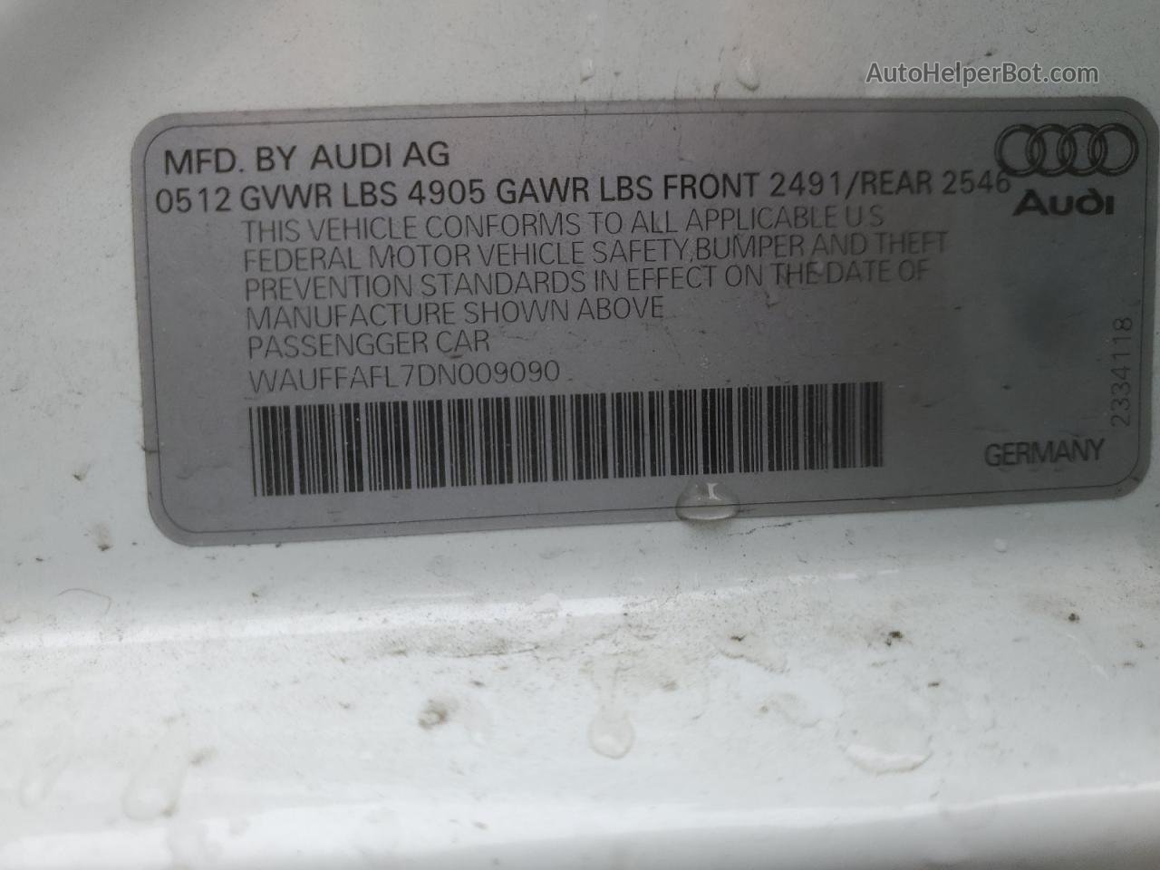 2013 Audi A4 Premium Plus Белый vin: WAUFFAFL7DN009090