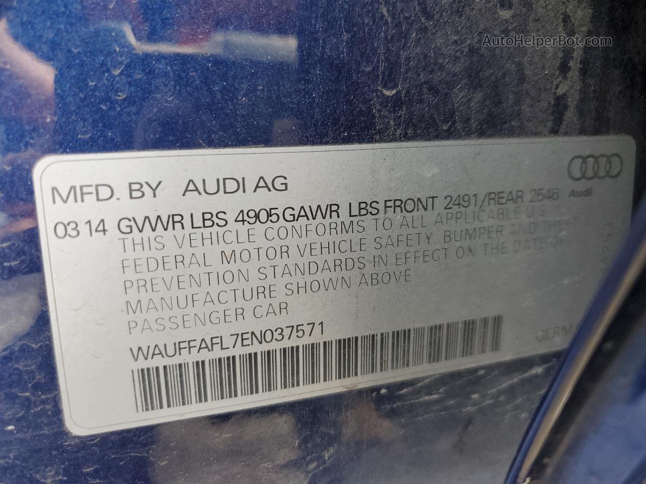 2014 Audi A4 Premium Plus Blue vin: WAUFFAFL7EN037571