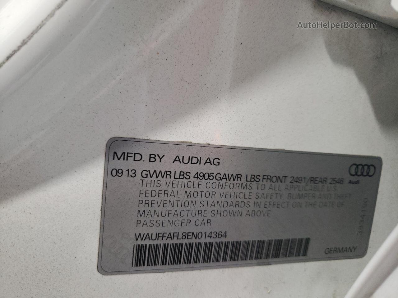2014 Audi A4 Premium Plus Белый vin: WAUFFAFL8EN014364