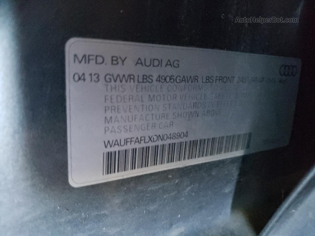 2013 Audi A4 Premium Plus Gray vin: WAUFFAFLXDN048904