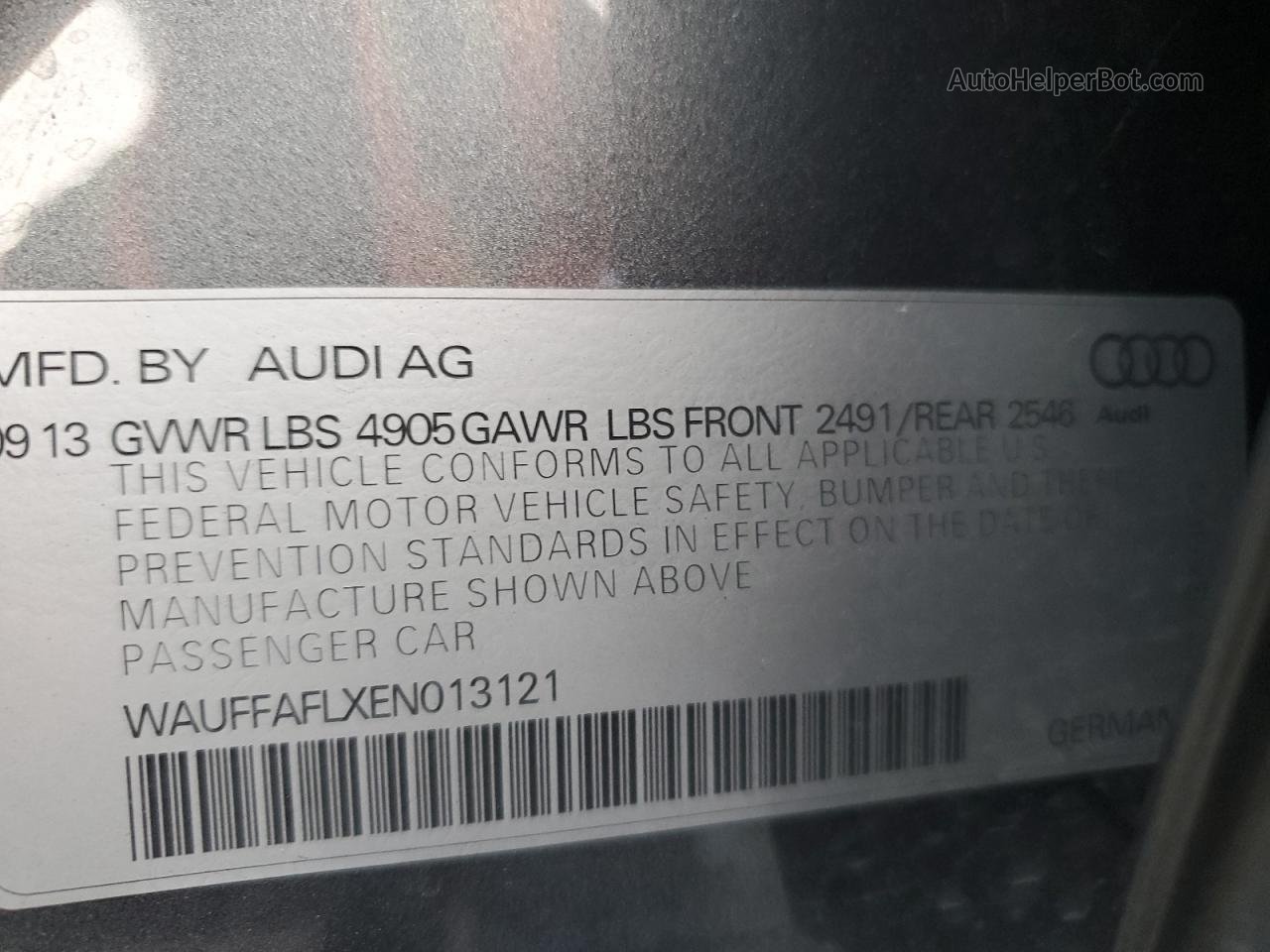 2014 Audi A4 Premium Plus Gray vin: WAUFFAFLXEN013121
