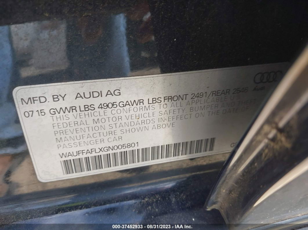 2016 Audi A4 Premium Plus Black vin: WAUFFAFLXGN005801