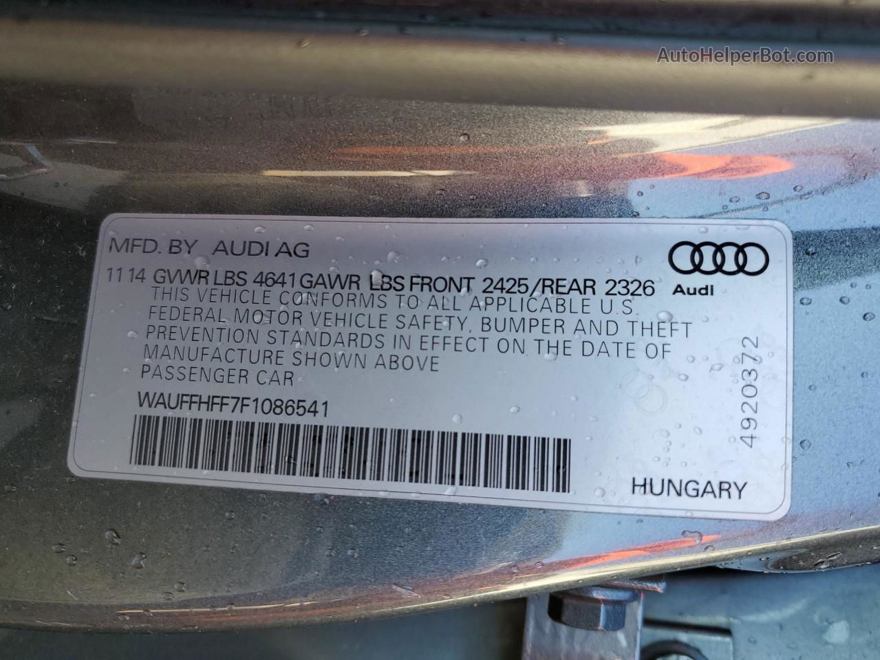 2015 Audi S3 Prestige Gray vin: WAUFFHFF7F1086541