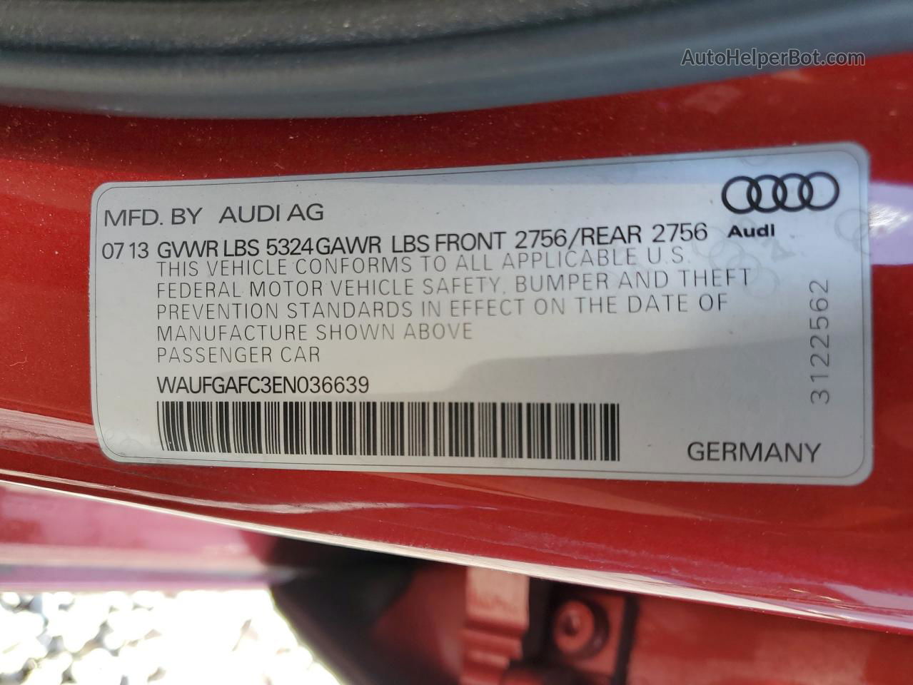 2014 Audi A6 Premium Plus Red vin: WAUFGAFC3EN036639