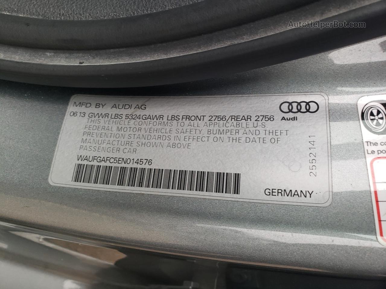 2014 Audi A6 Premium Plus Silver vin: WAUFGAFC5EN014576
