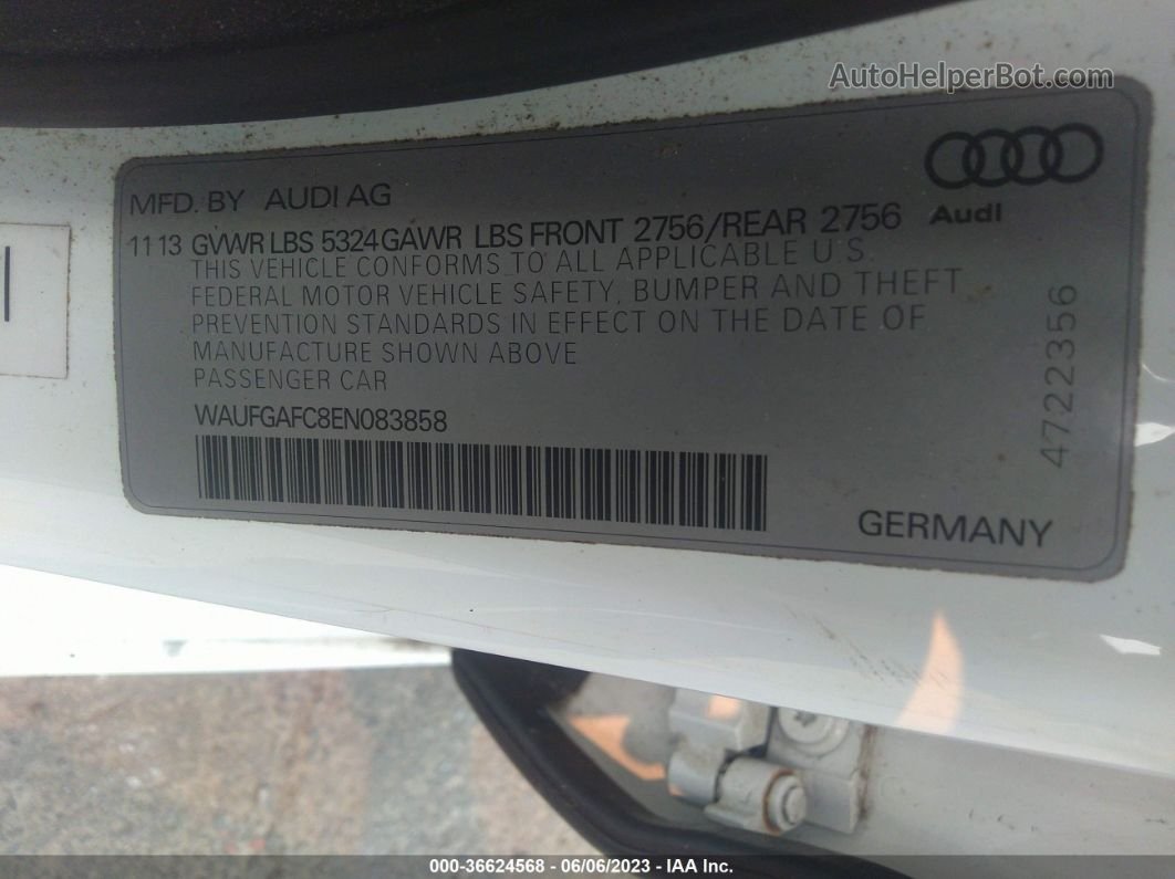 2014 Audi A6 3.0t Premium Plus White vin: WAUFGAFC8EN083858