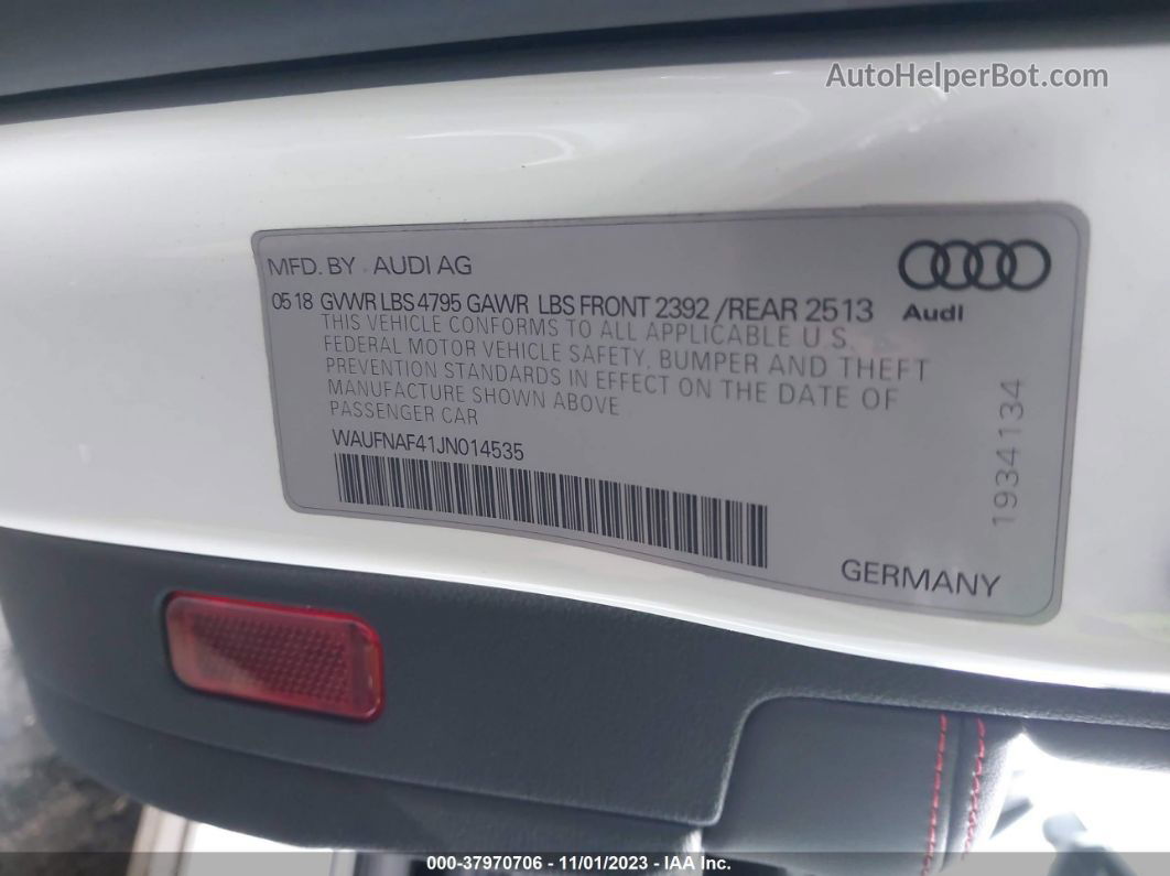 2018 Audi A4 2.0t Premium White vin: WAUFNAF41JN014535