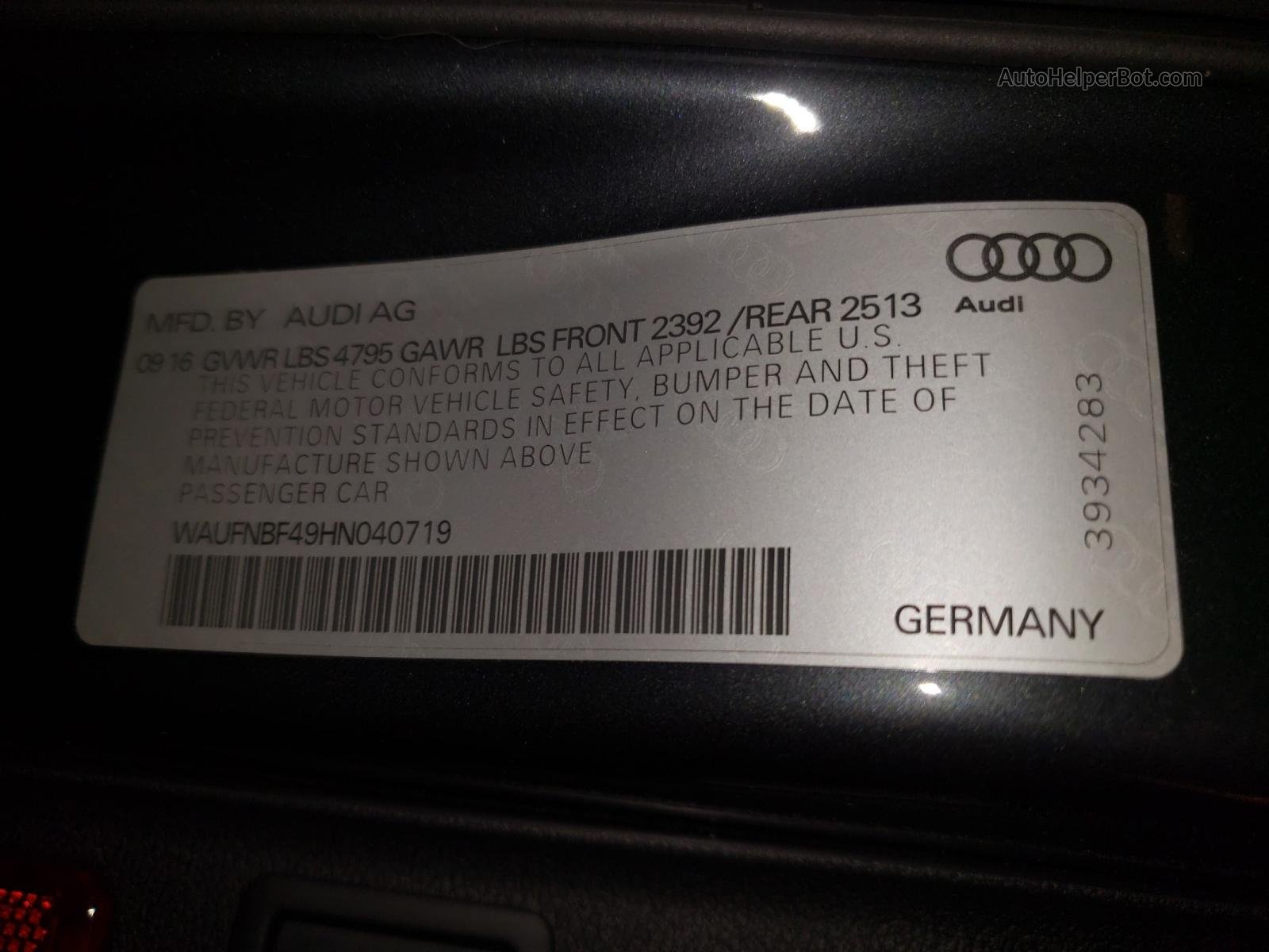 2017 Audi A4 Prestige Gray vin: WAUFNBF49HN040719