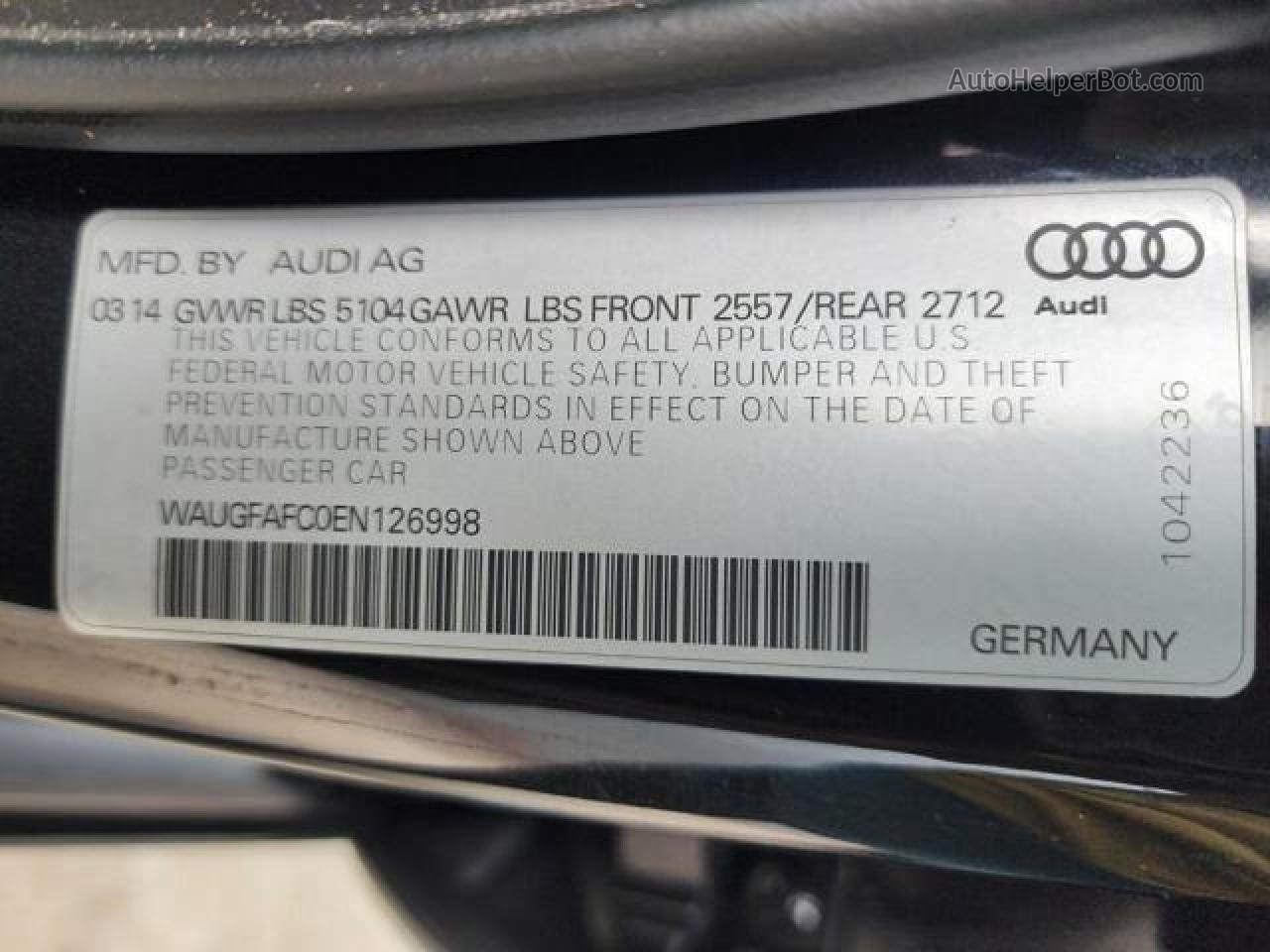 2014 Audi A6 Premium Plus Черный vin: WAUGFAFC0EN126998