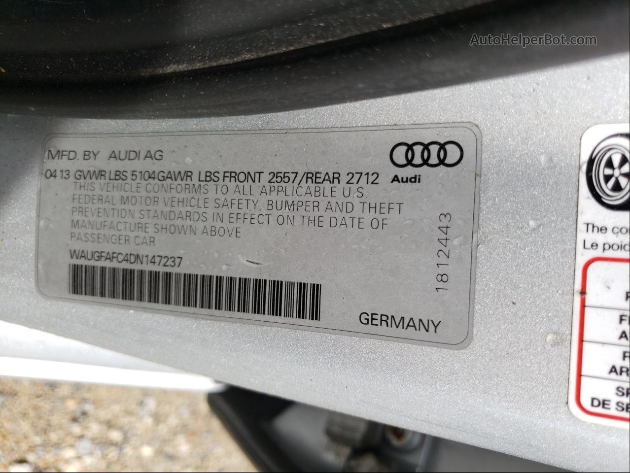 2013 Audi A6 Premium Plus Серебряный vin: WAUGFAFC4DN147237
