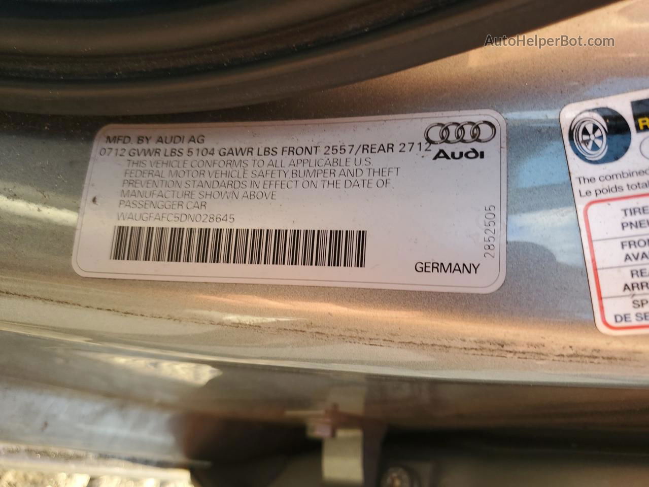 2013 Audi A6 Premium Plus Silver vin: WAUGFAFC5DN028645